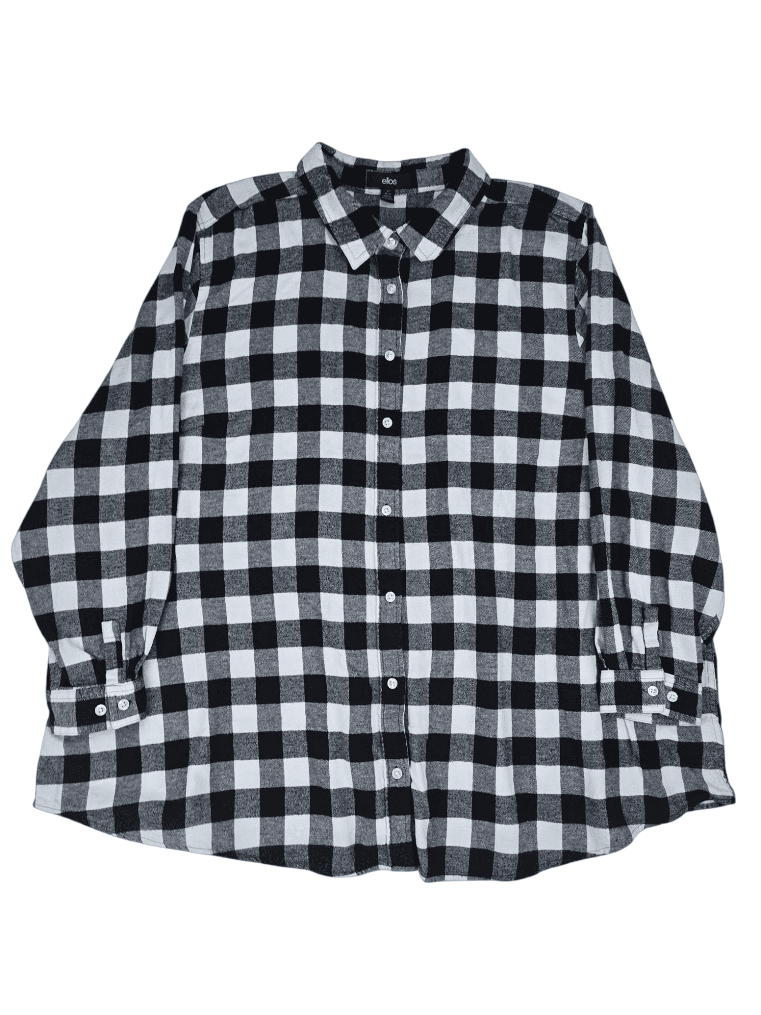 Front view of Ellos black and white plaid flannel button-up shirt size 3X