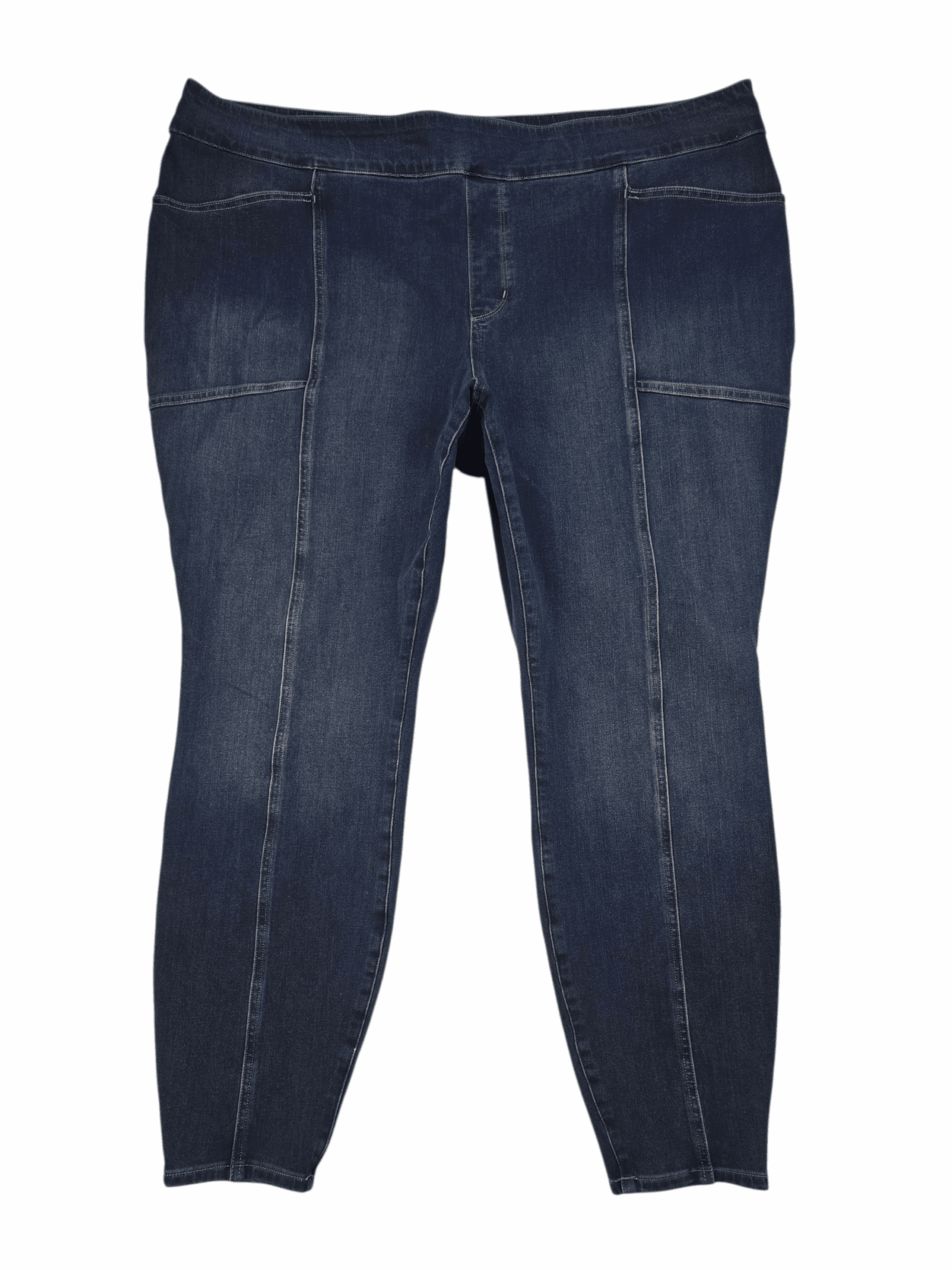 Duluth women’s size 24W regular blue pull-on skinny jeans front view