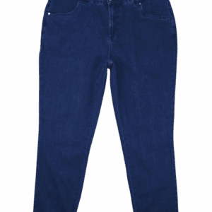 Universal Standard women’s size 16 indigo blue tapered ankle jeans with tummy control front view