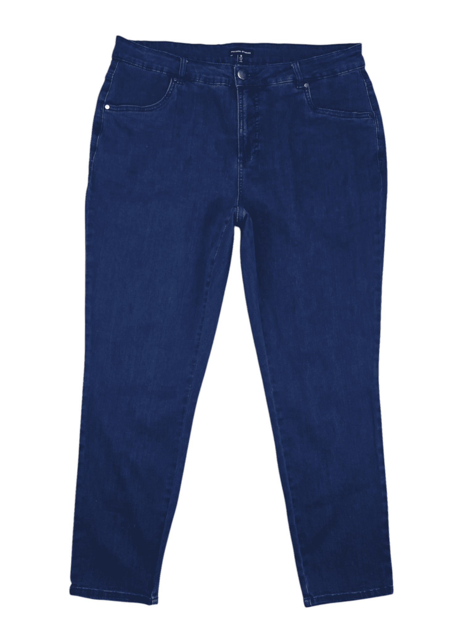 Universal Standard women’s size 16 indigo blue tapered ankle jeans with tummy control front view