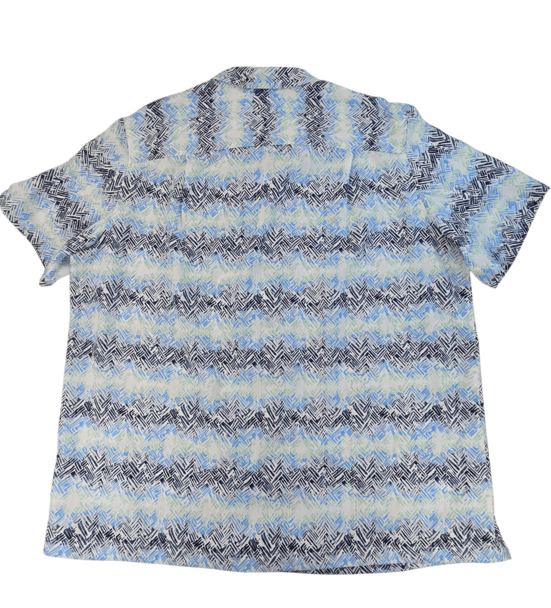 Back view of Island Passport men’s 2XLT multicolor abstract button-up shirt