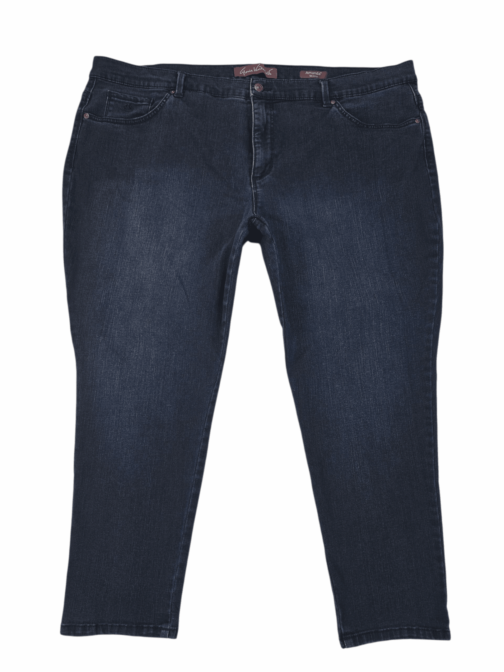 Front view of Gloria Vanderbilt Amanda skinny dark blue jeans with tummy control women’s size 24W short