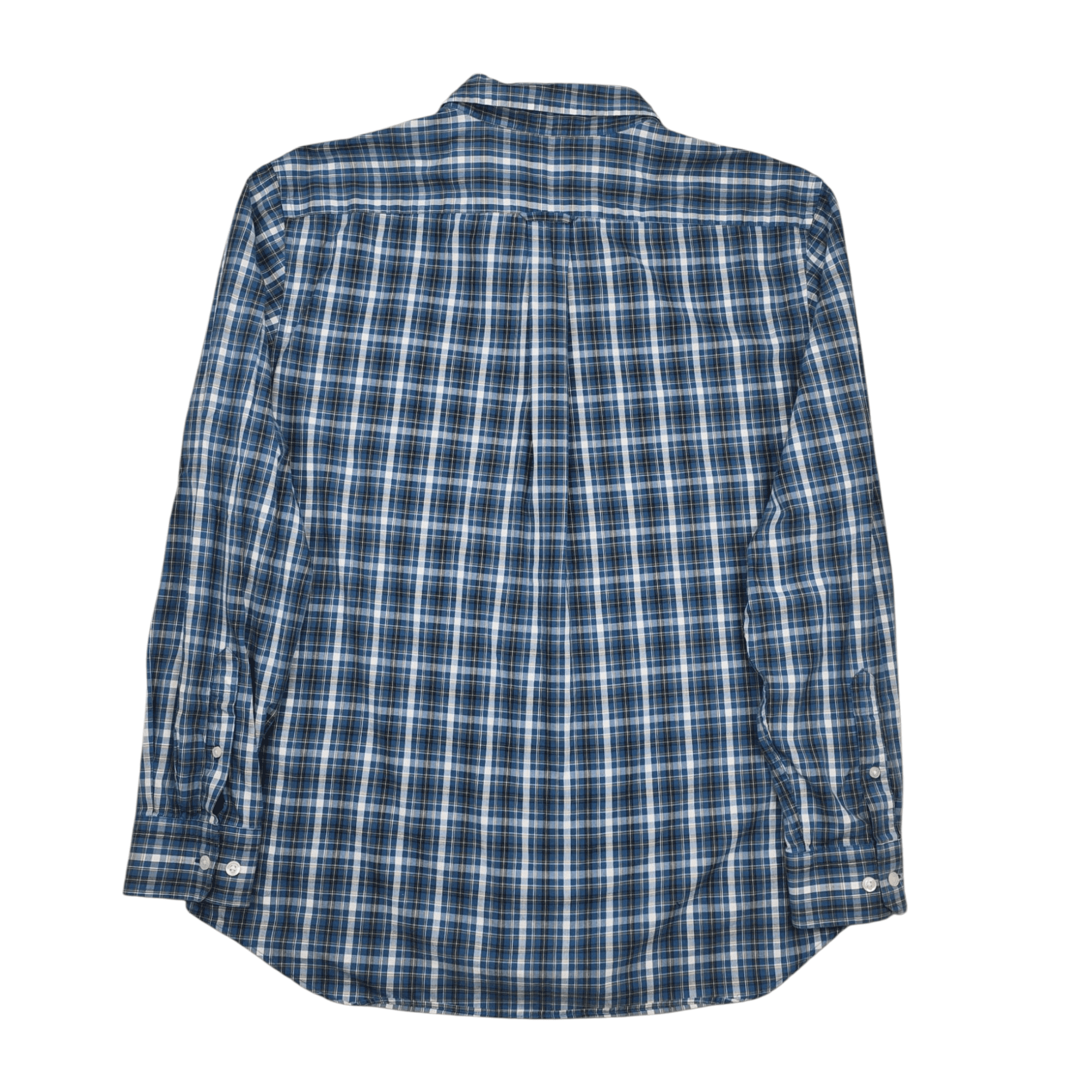 Back view of Nautica teal gray and yellow check wrinkle-resistant button-up shirt size XL