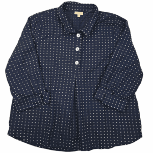 Appleseed’s women’s 3X navy blue clip dot button-front top front view