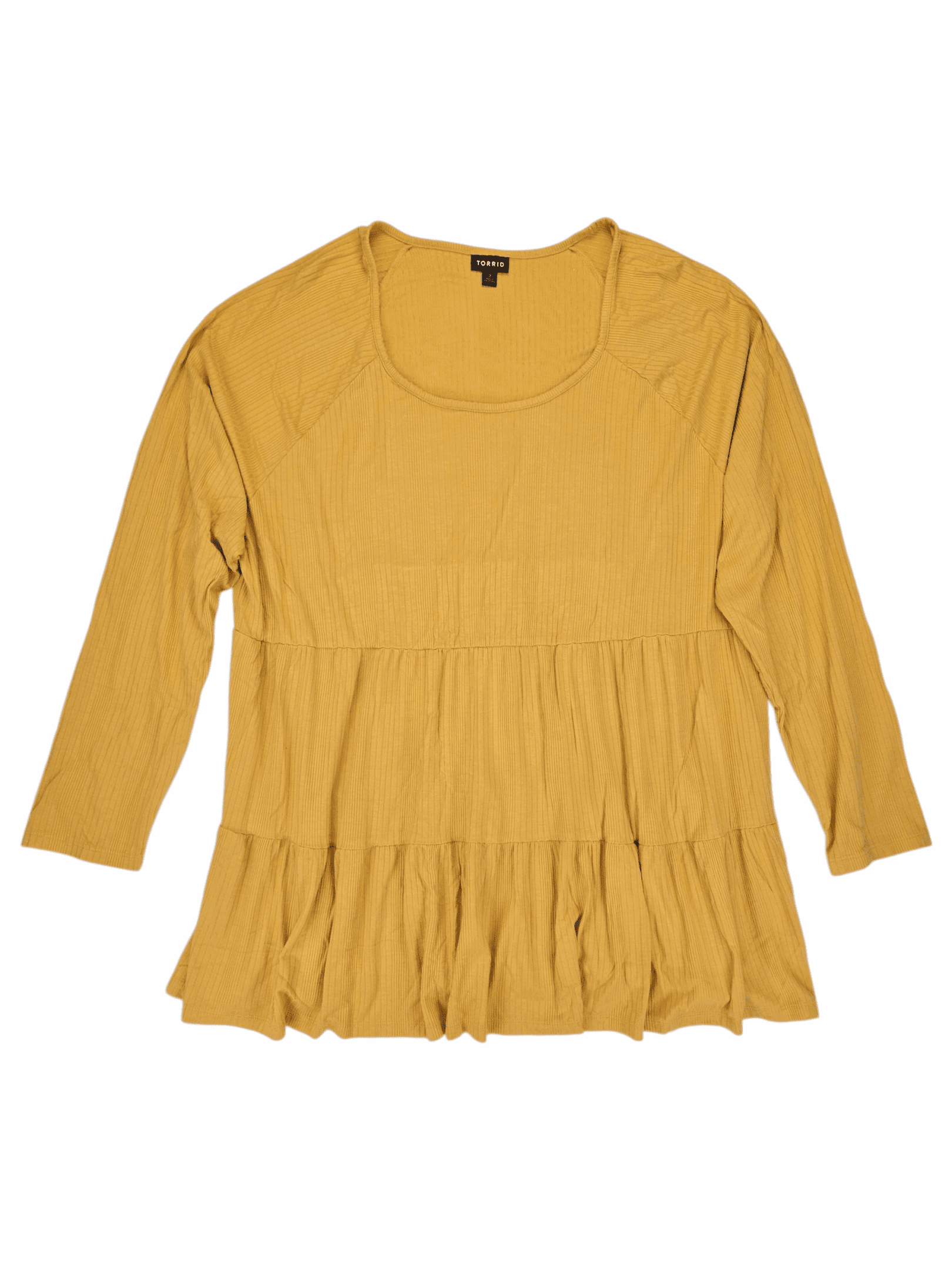 Front view of Torrid yellow ribbed scoop neck long sleeve top women’s size 3X