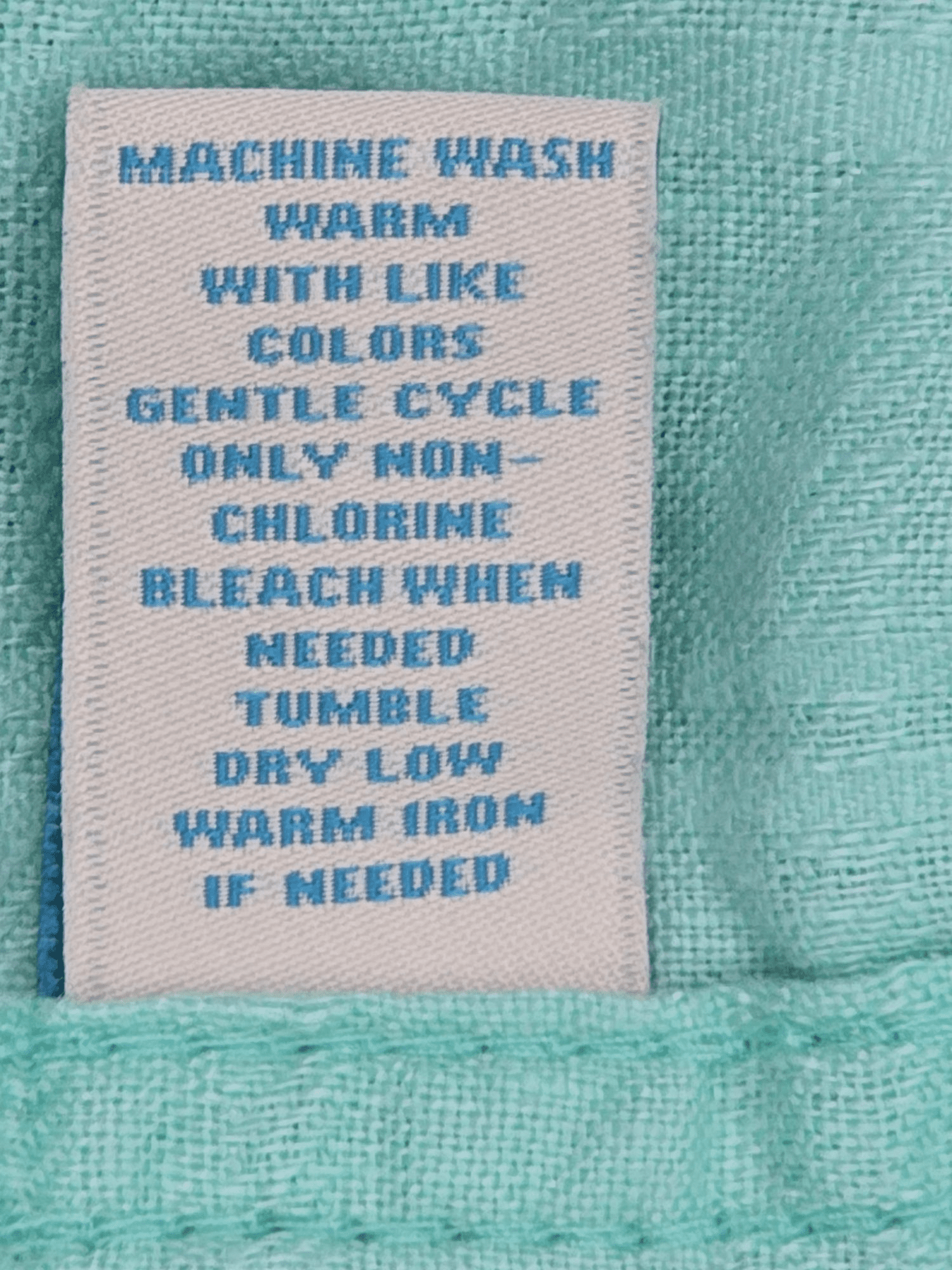 Material and Care Tag for Caribbean Joe Mint Green Woven Button-Up Shirt Size 2XB – Cotton Polyester Blend Machine Washable