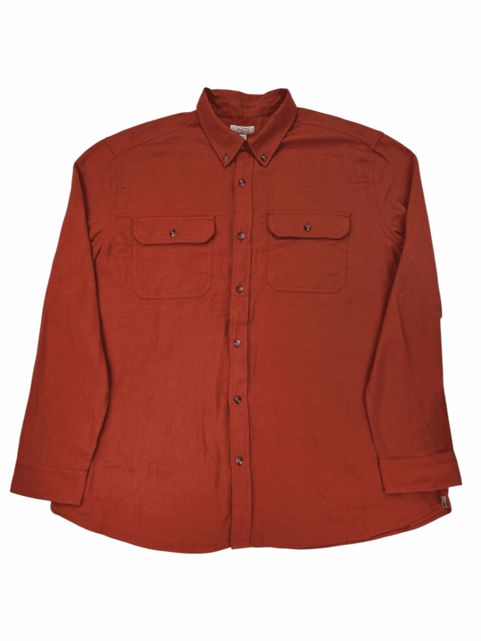 Ocean & Coast men’s 2XLT orange button-up shirt front view with flap pockets