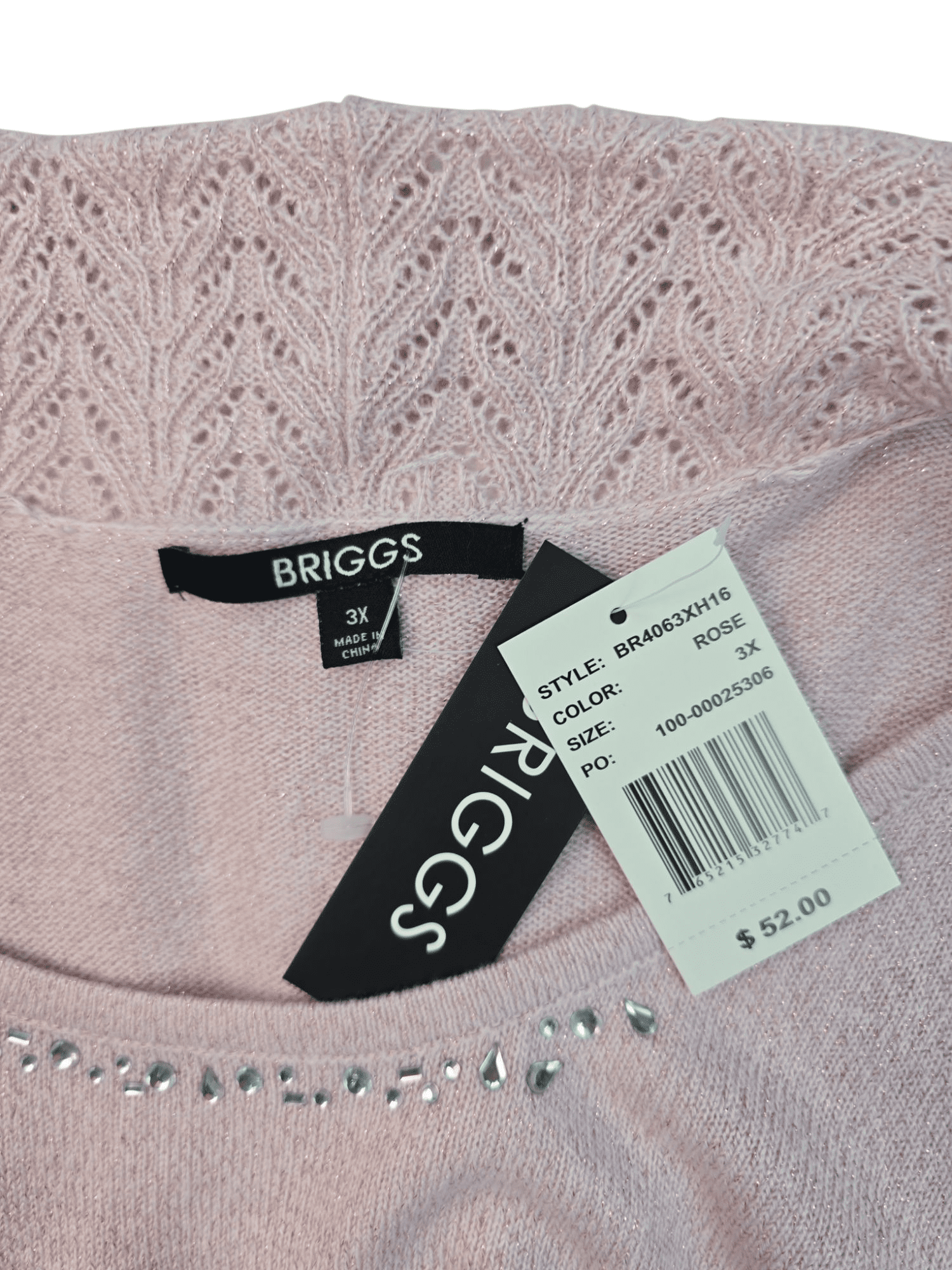 Briggs pink metallic layered look cardigan sweater garment care and material content label