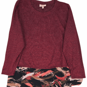 Front view of EVRI red and black layered-look pullover sweater with sparkle women’s size 3X