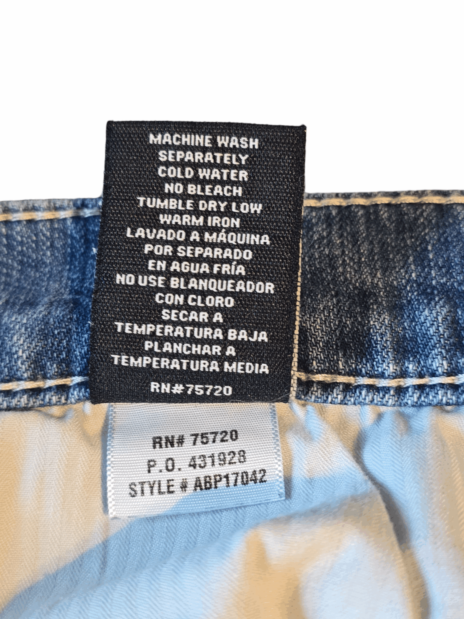 BKE Seth blue straight-leg jeans care instructions label