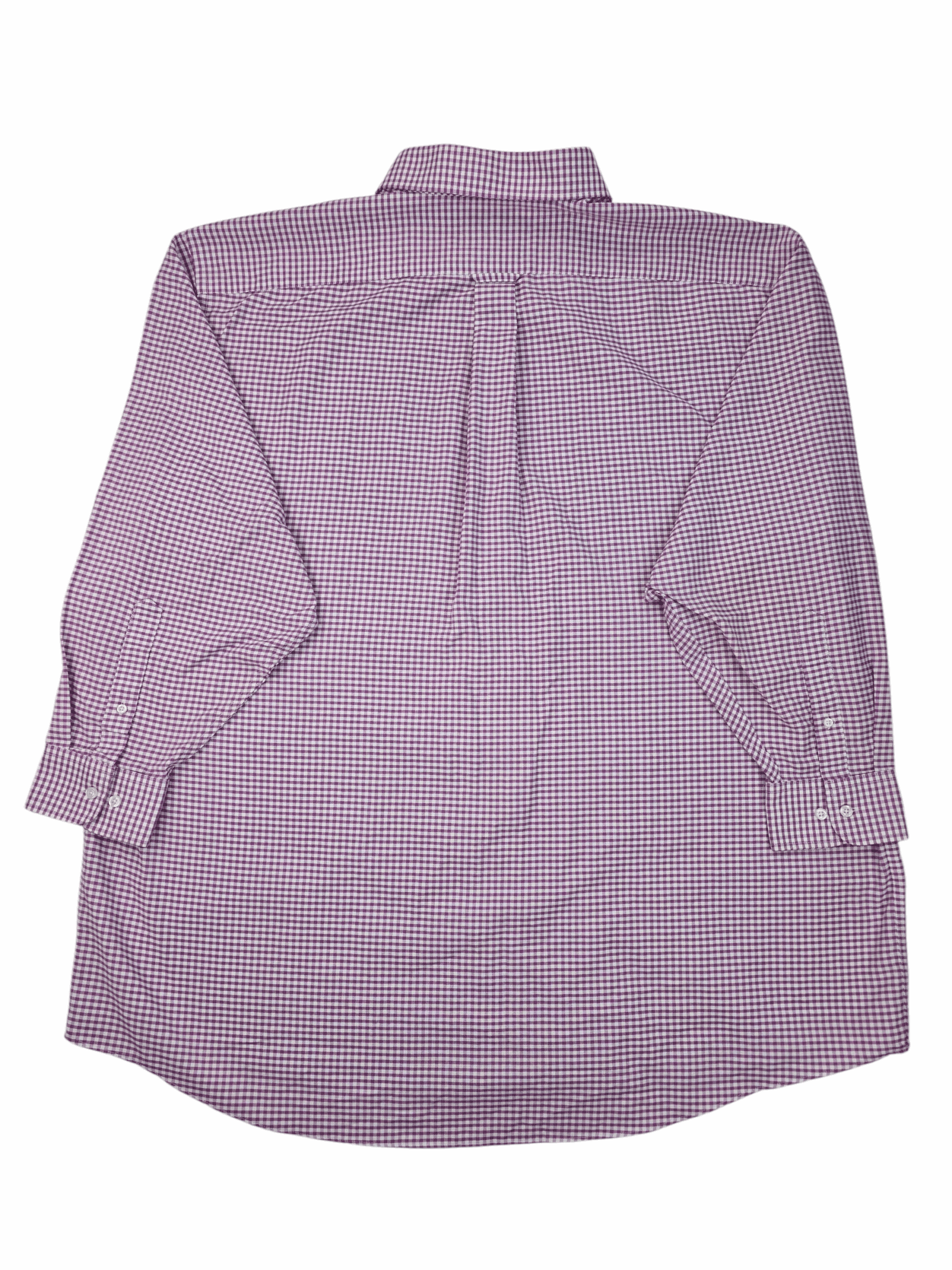 Back view of Stafford Travel Oxford men’s 4X purple and white checked cotton-blend shirt