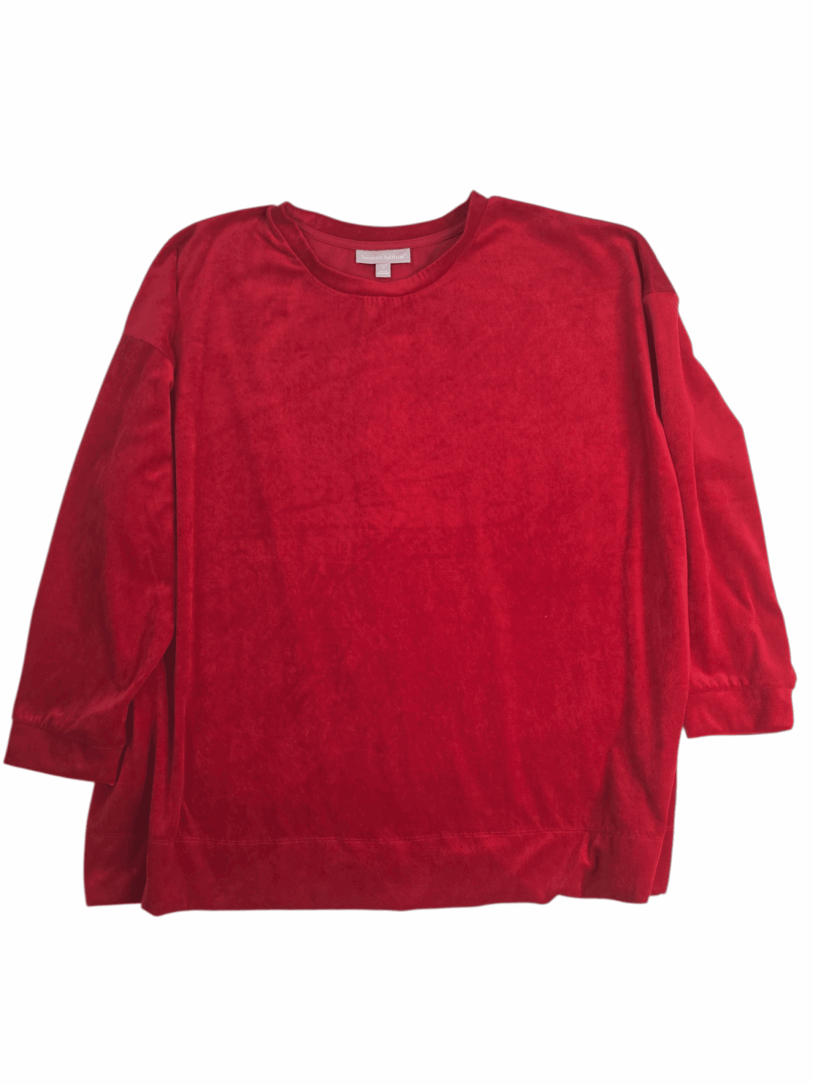 Woman Within women’s size 2X red velour pullover top front view