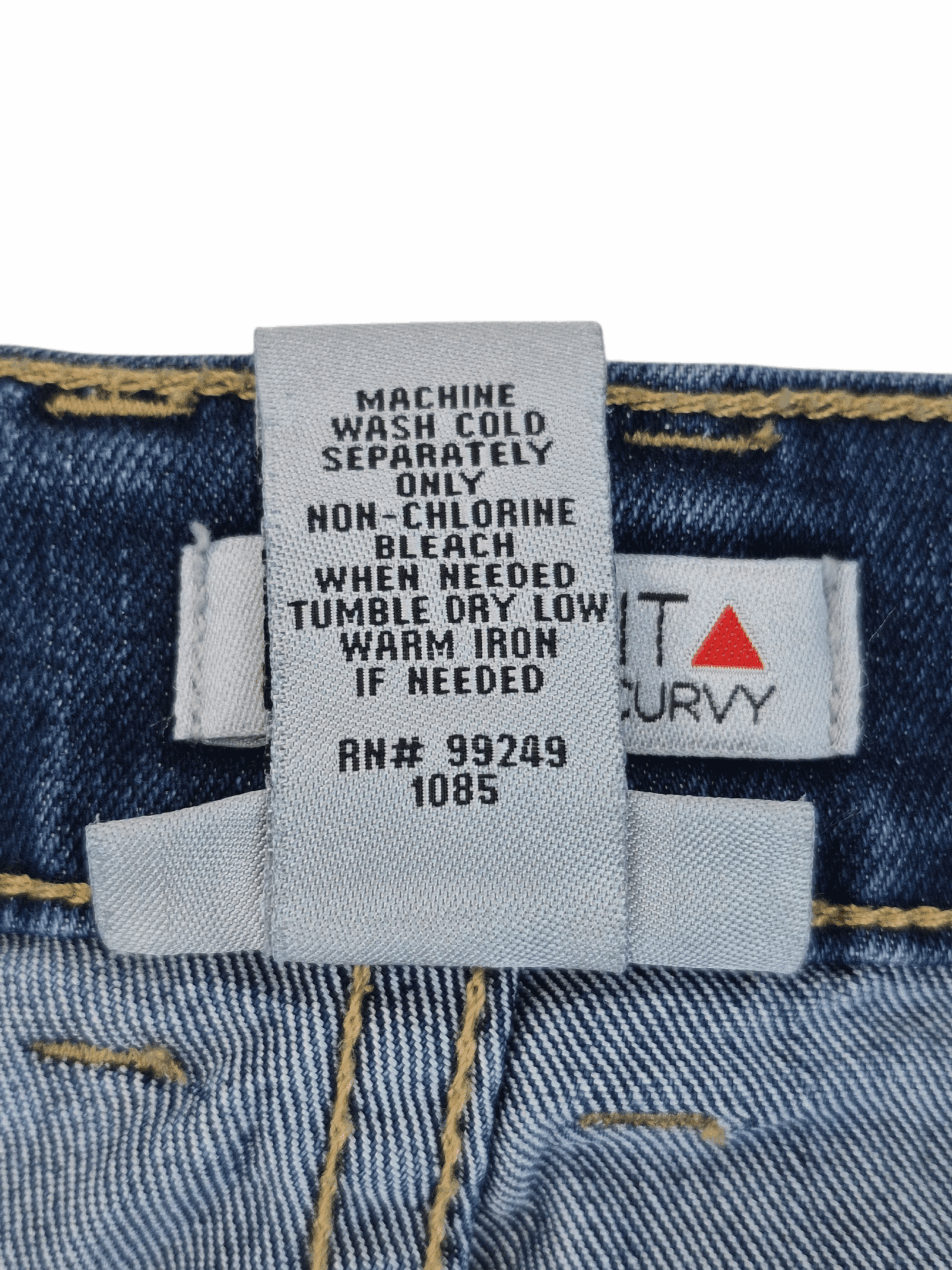 Catherine’s Right Fit Moderately Curvy blue denim jeans care instructions tag