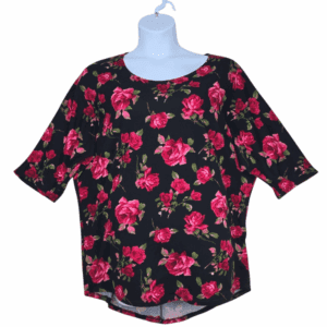 Front view of Bobbie Brooks plus size black floral kimono sleeve sweater size 2X