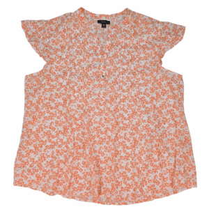 Front view of Cocomo white and orange floral pleated pullover top women’s size 1X