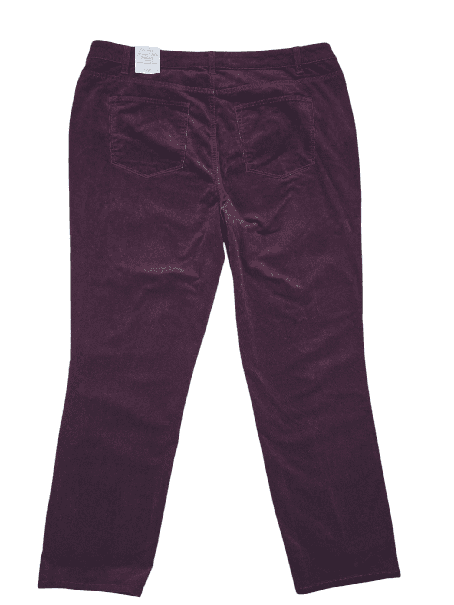 Back View Talbots Women’s Plus Size 18W Wine Corduroy Straight-Leg Pants – Tummy Control Waistband and Back Pockets