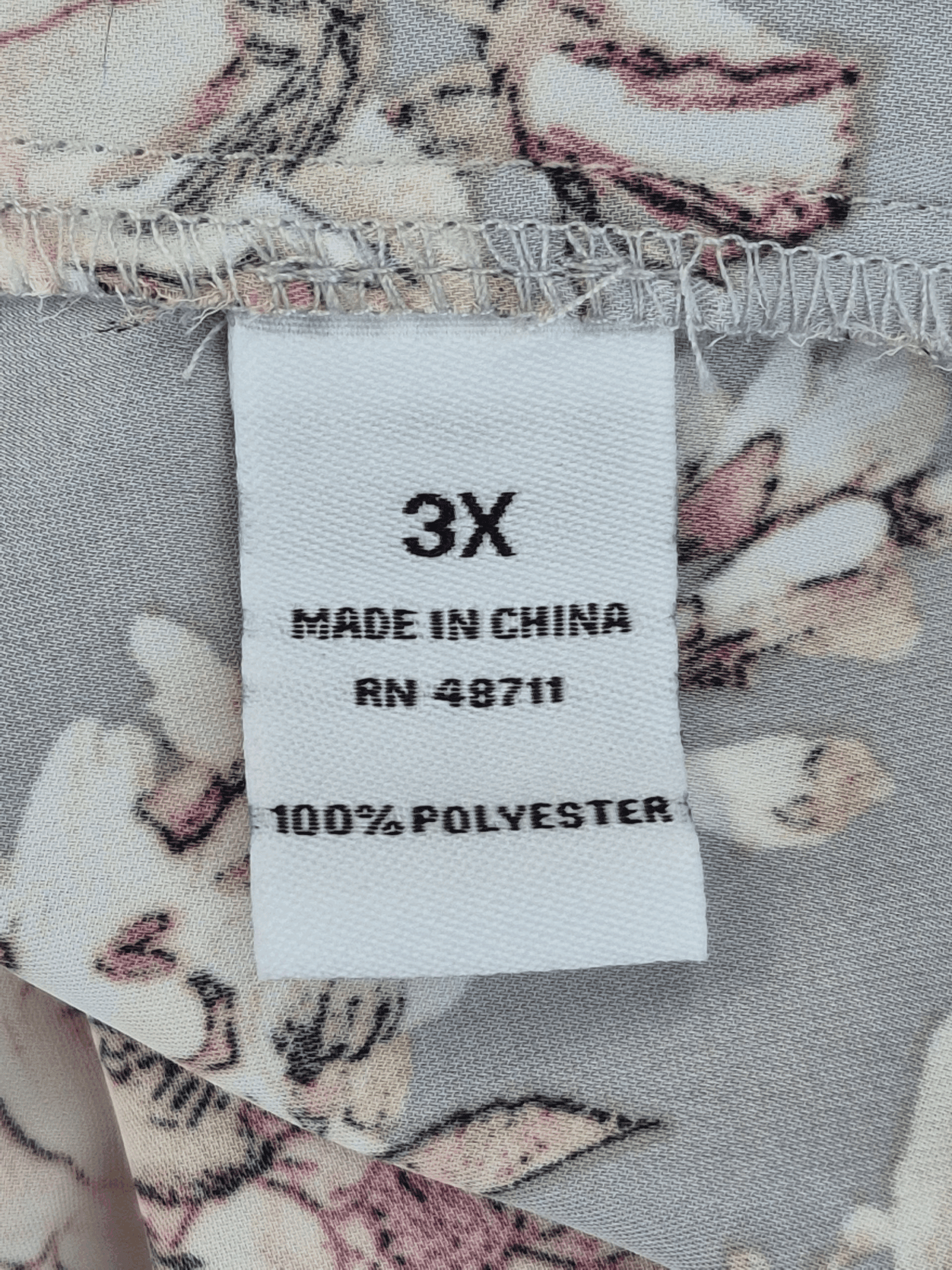 Ophelia Roe gray floral puff sleeve V-neck top material content label