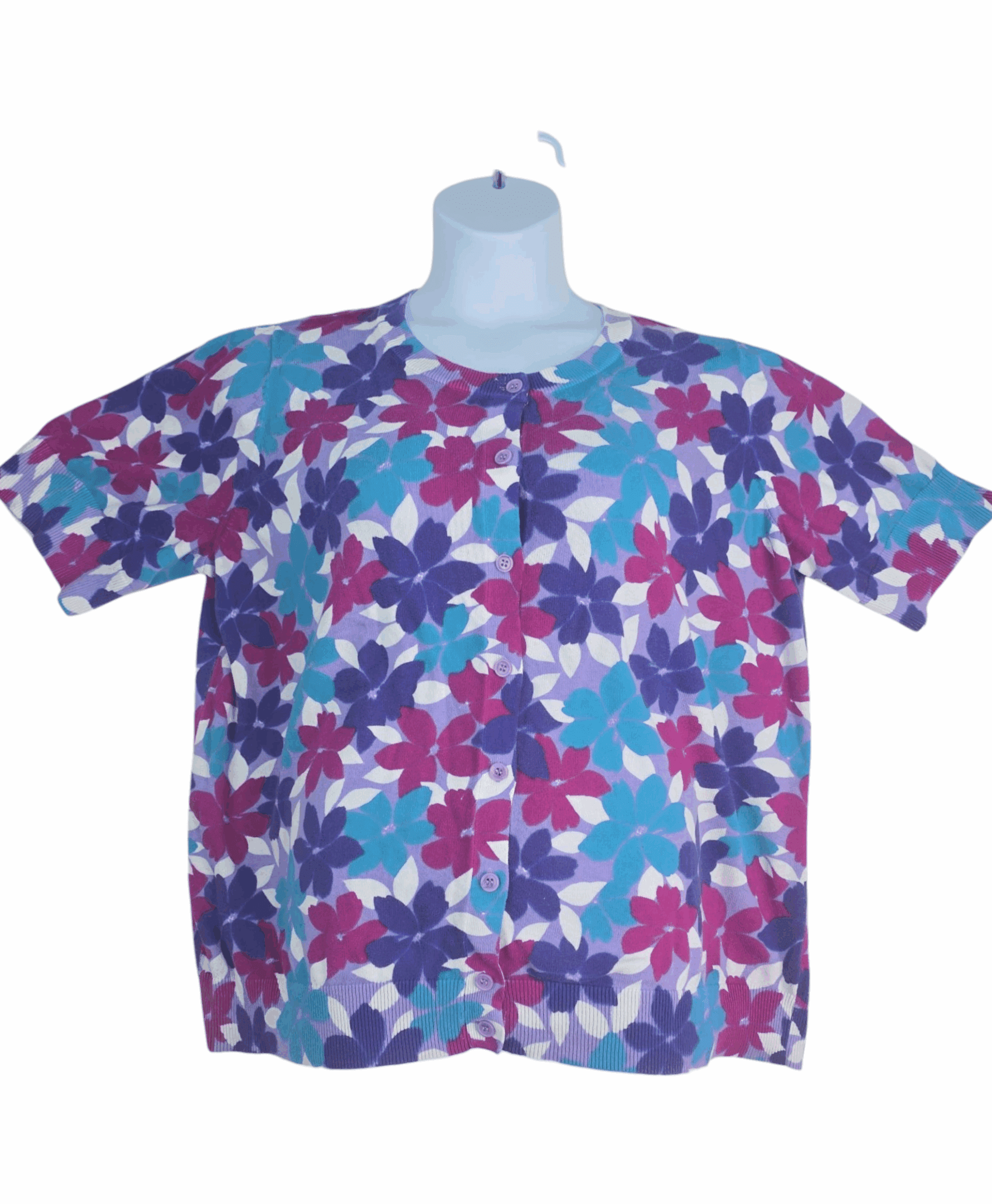 Woman Within women’s size 1X floral button-up sweater front view