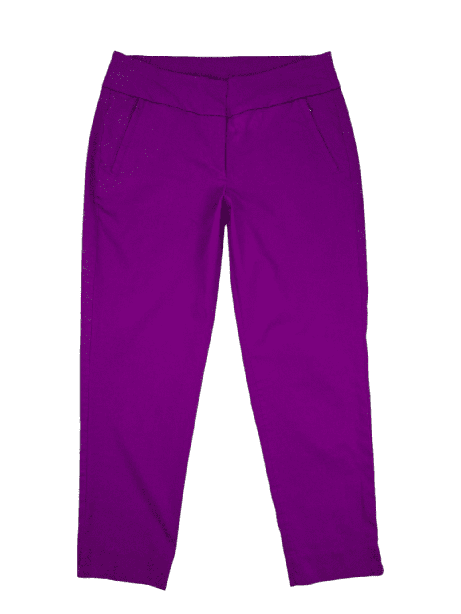 Front view of Lane Bryant magenta pull-on cropped pants with split sides size 16