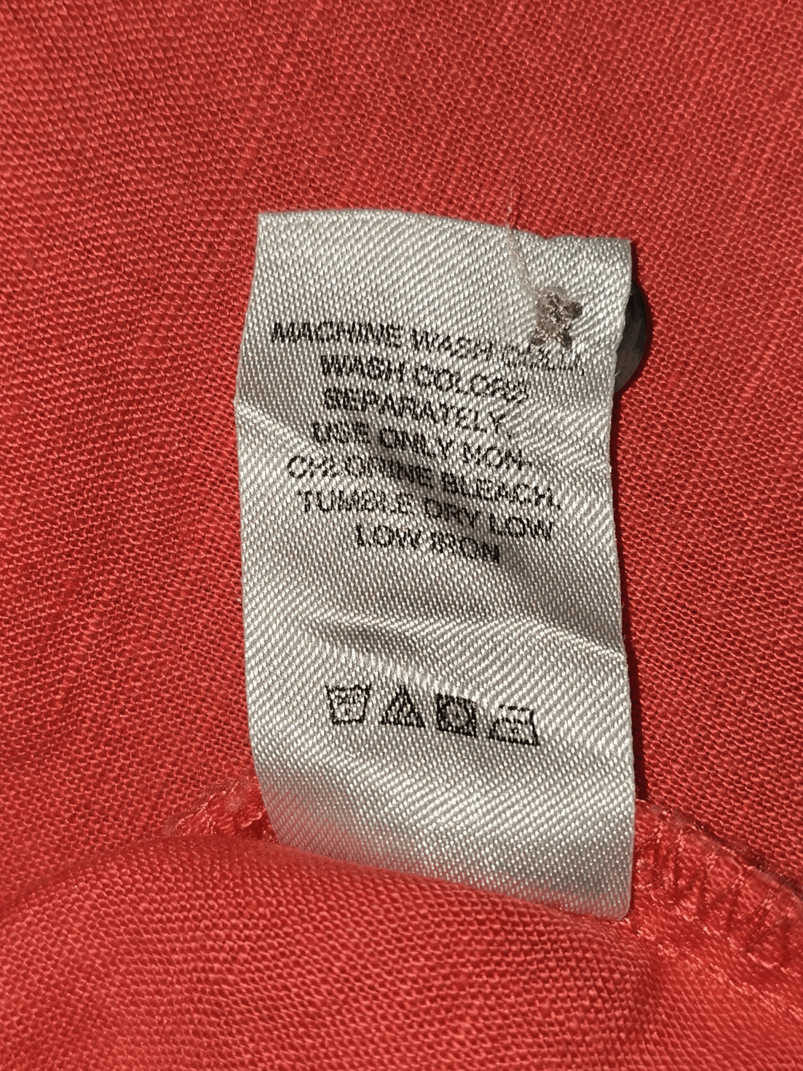 Woman Within coral linen-cotton short sleeve button-up top care instructions tag