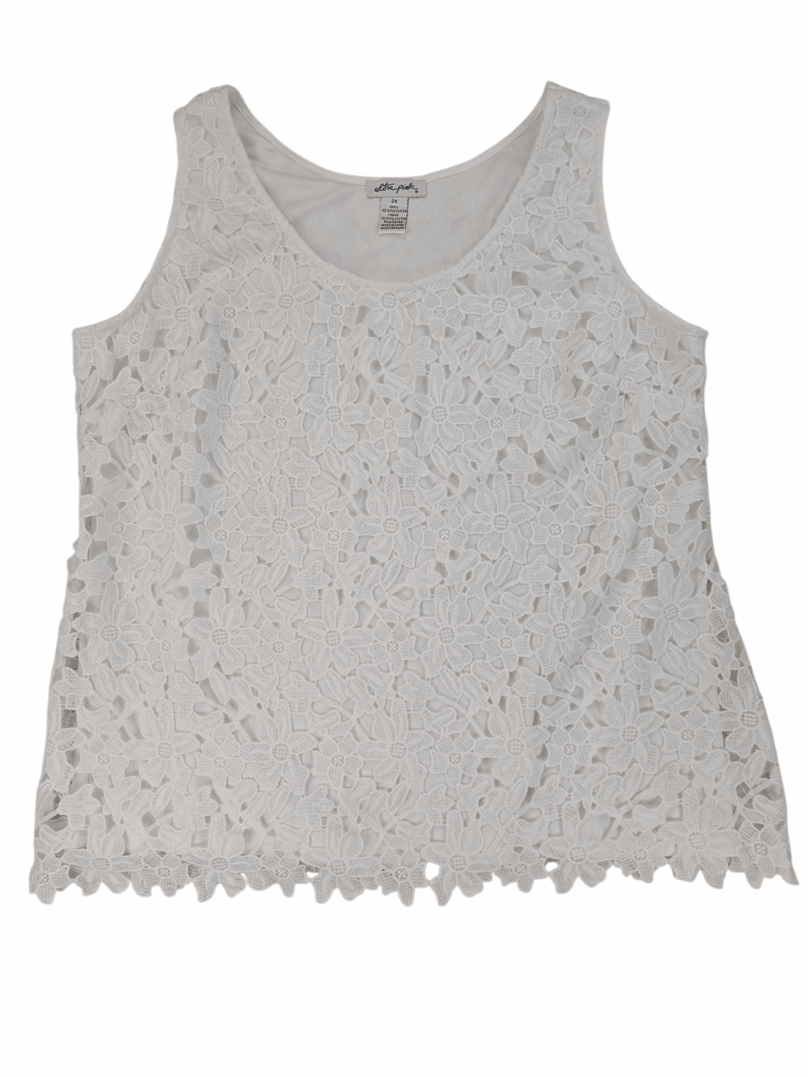 Ultra Pink White Crochet Pullover Tank Top – SIZE 2X
