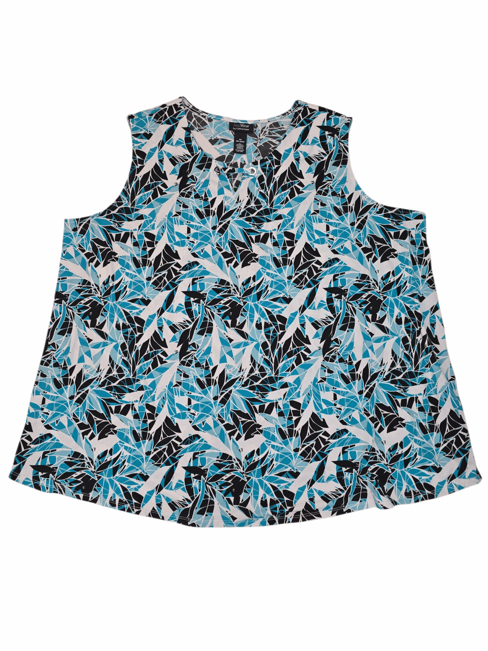 Front view of Catherines Anywhere leaf print keyhole tank top women’s size 3X NWOT