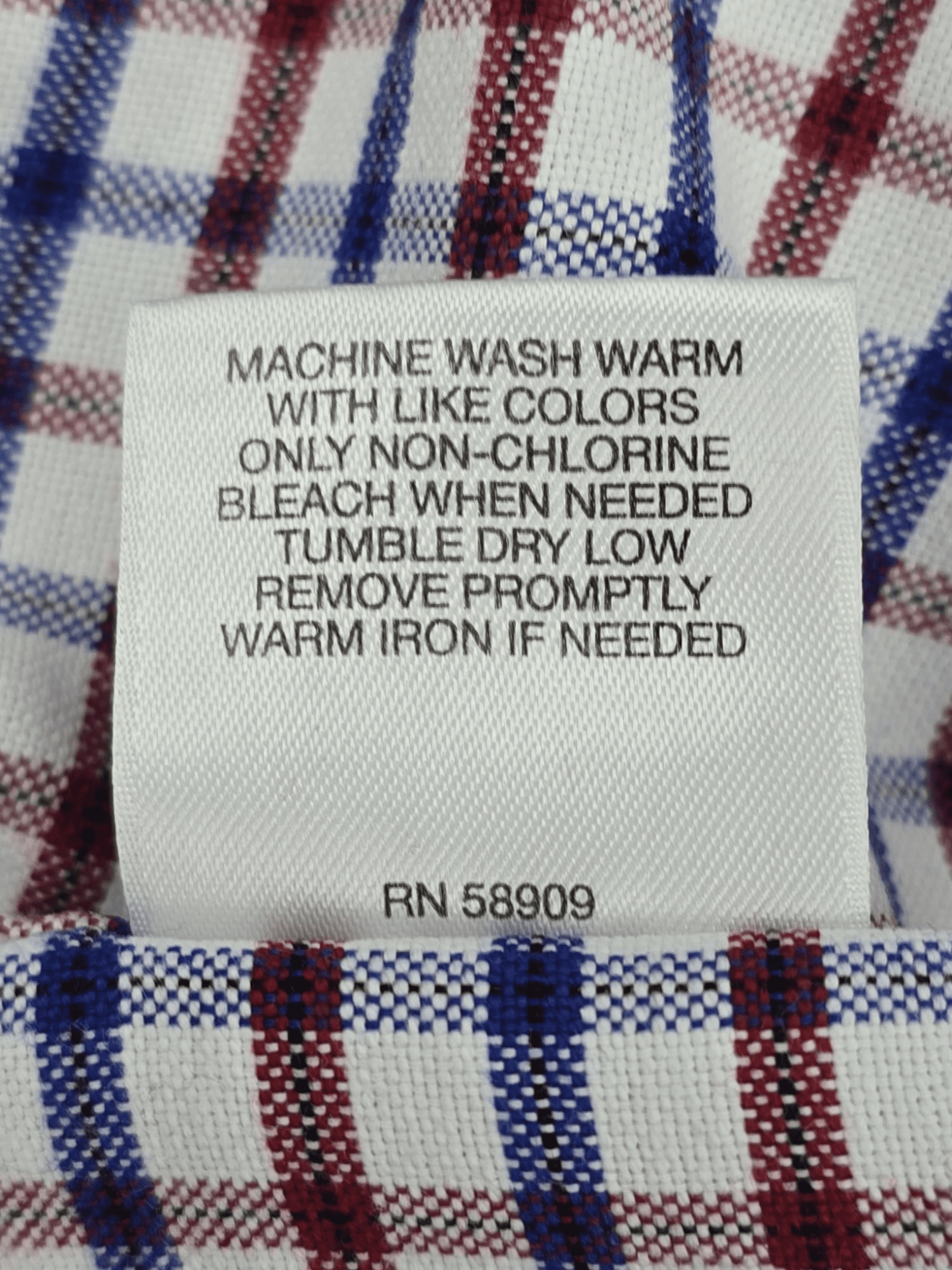 Material and Care Tag for Cremieux Classics Red and Blue Checked Button-Up Shirt Size XXL – 100% Cotton Machine Washable