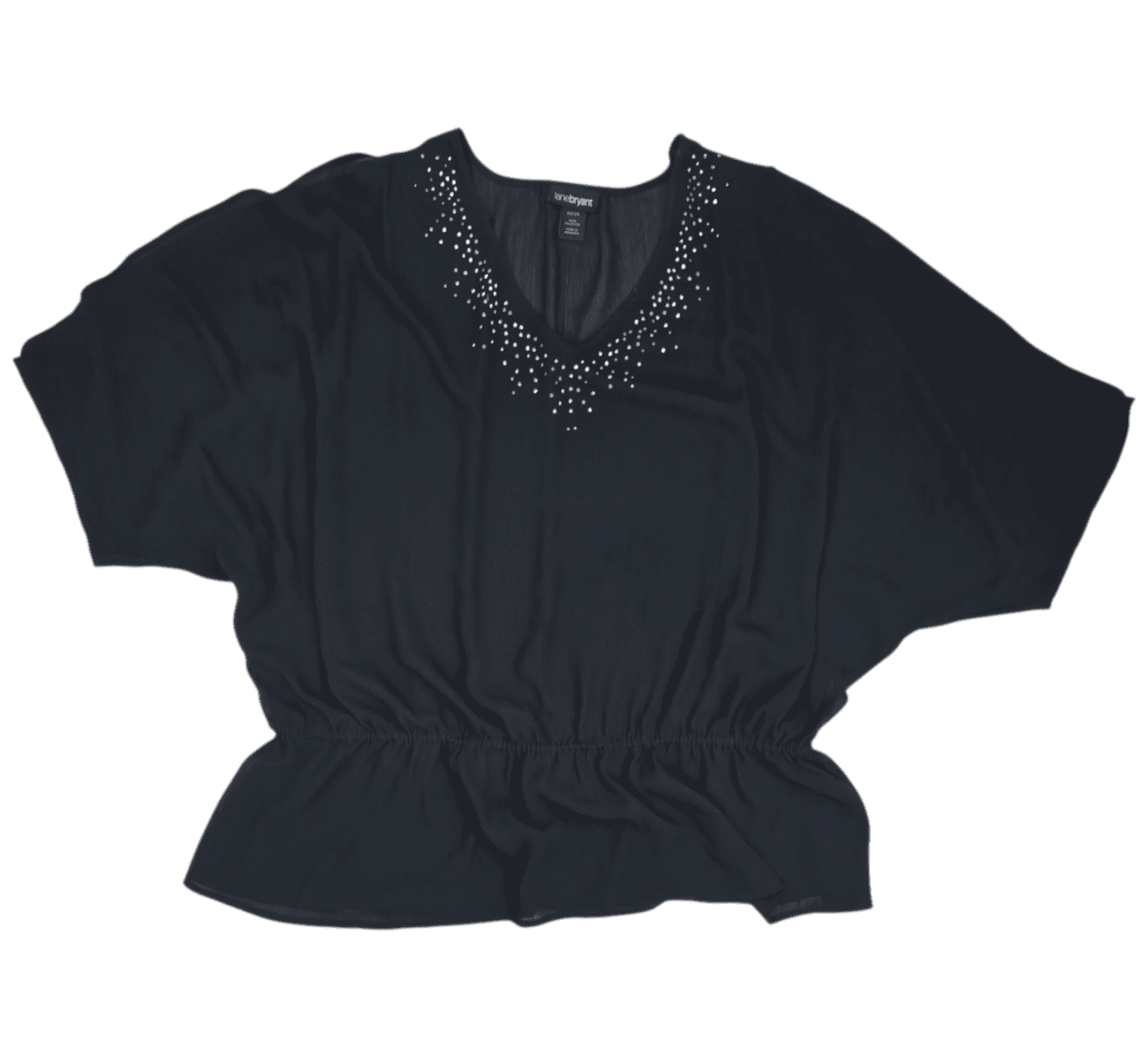 Front view of Lane Bryant black cold shoulder studded V-neck top size 22/24