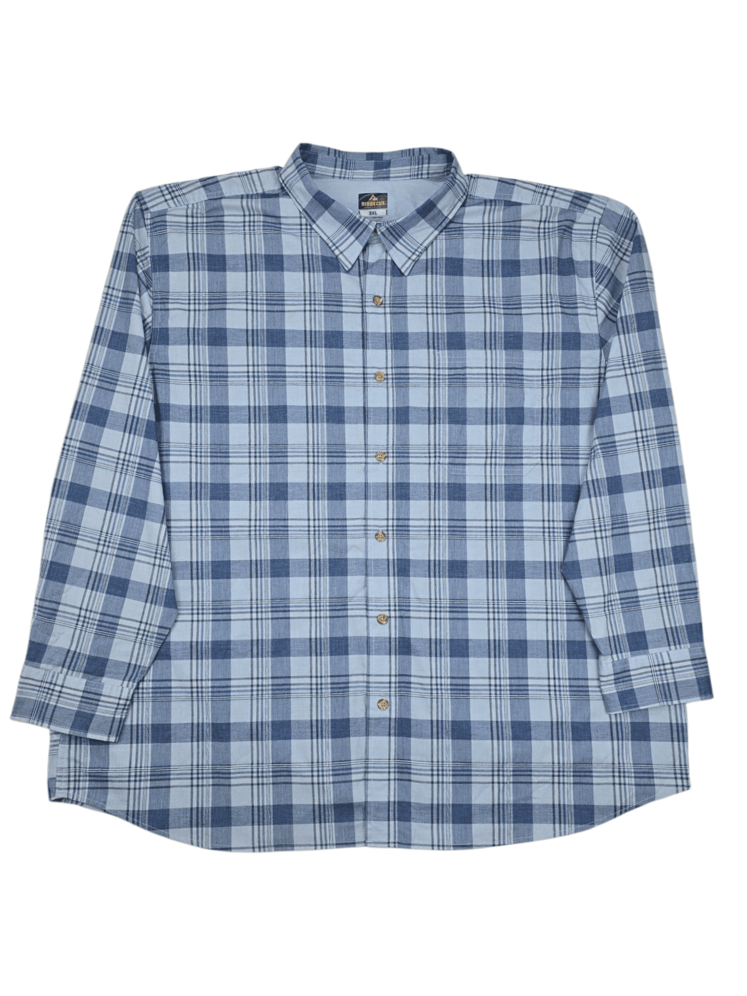 Ridgecut men’s size 3XL blue checked button-up shirt front view