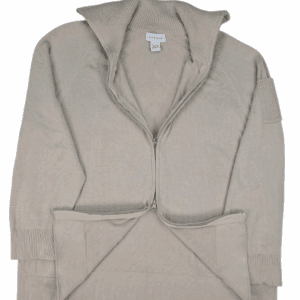 Two-Way Zipper Detail – Avenue Tan Zip-Up Cardigan Sweater Size 18/20 Showing Zipper Opening from Top and Bottom