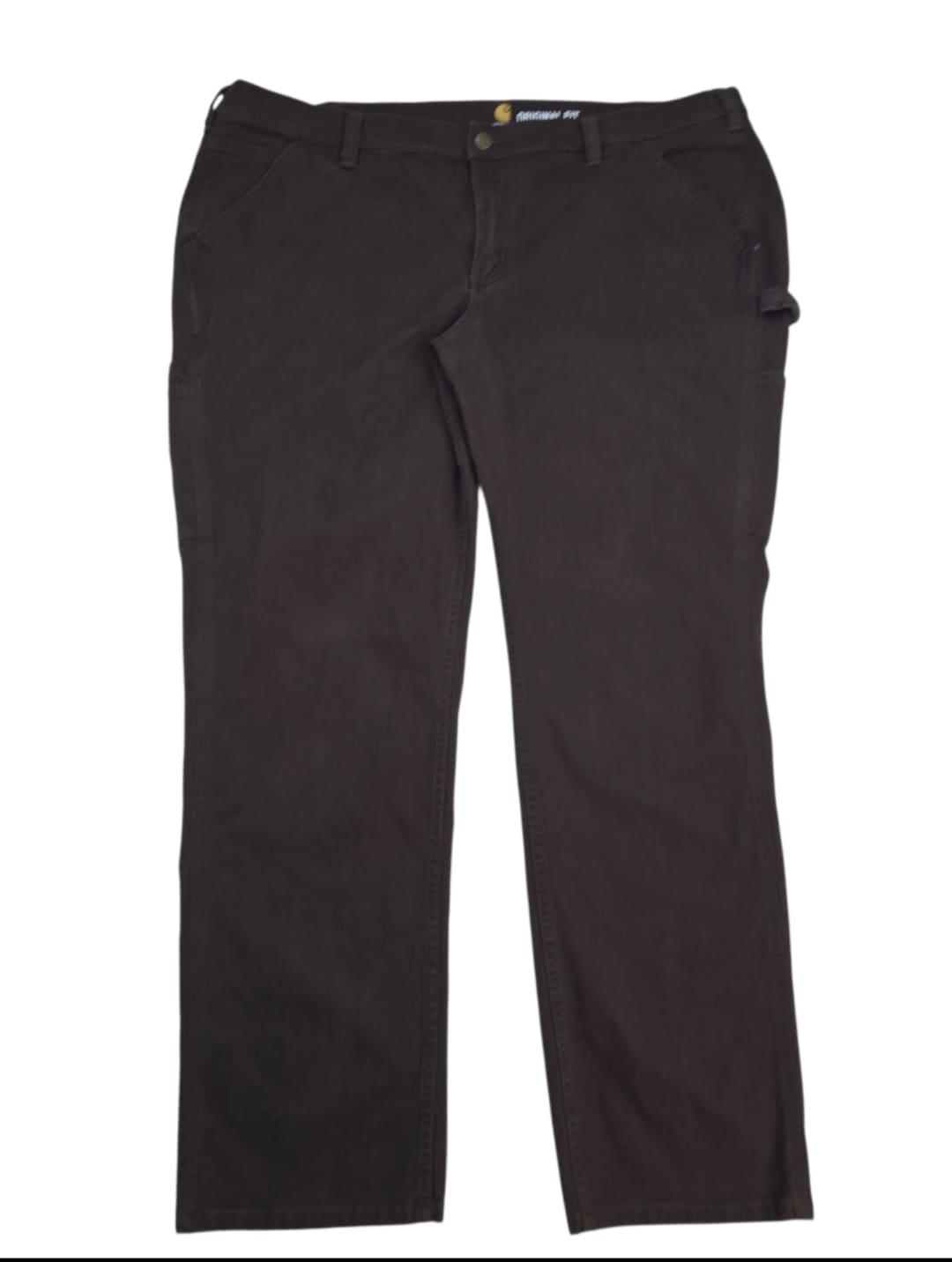 Carhartt women’s original fit brown work pants size 20W regular front view with hammer loop and pockets