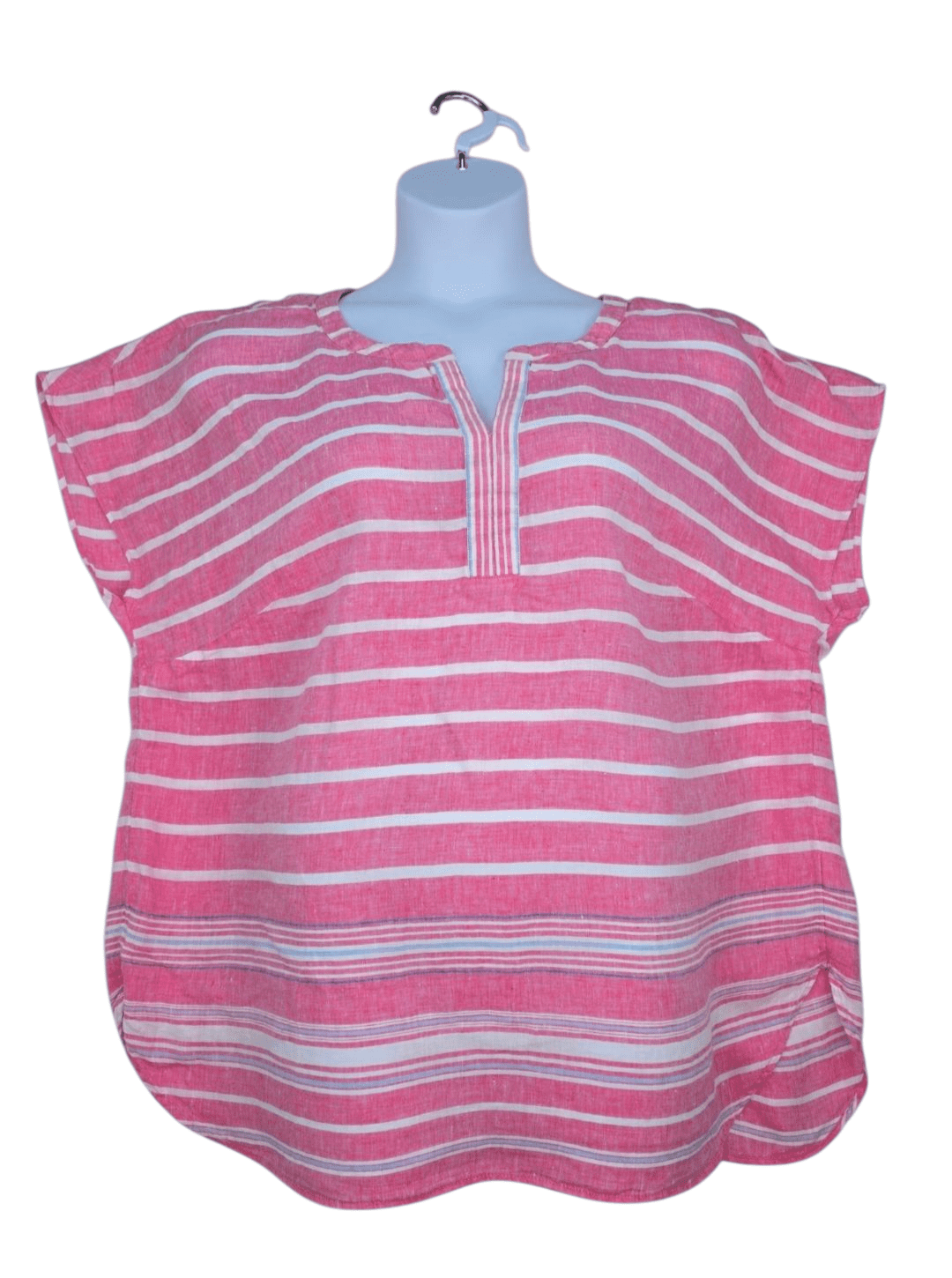Talbots women’s size 2X pink and white striped linen pullover top front view