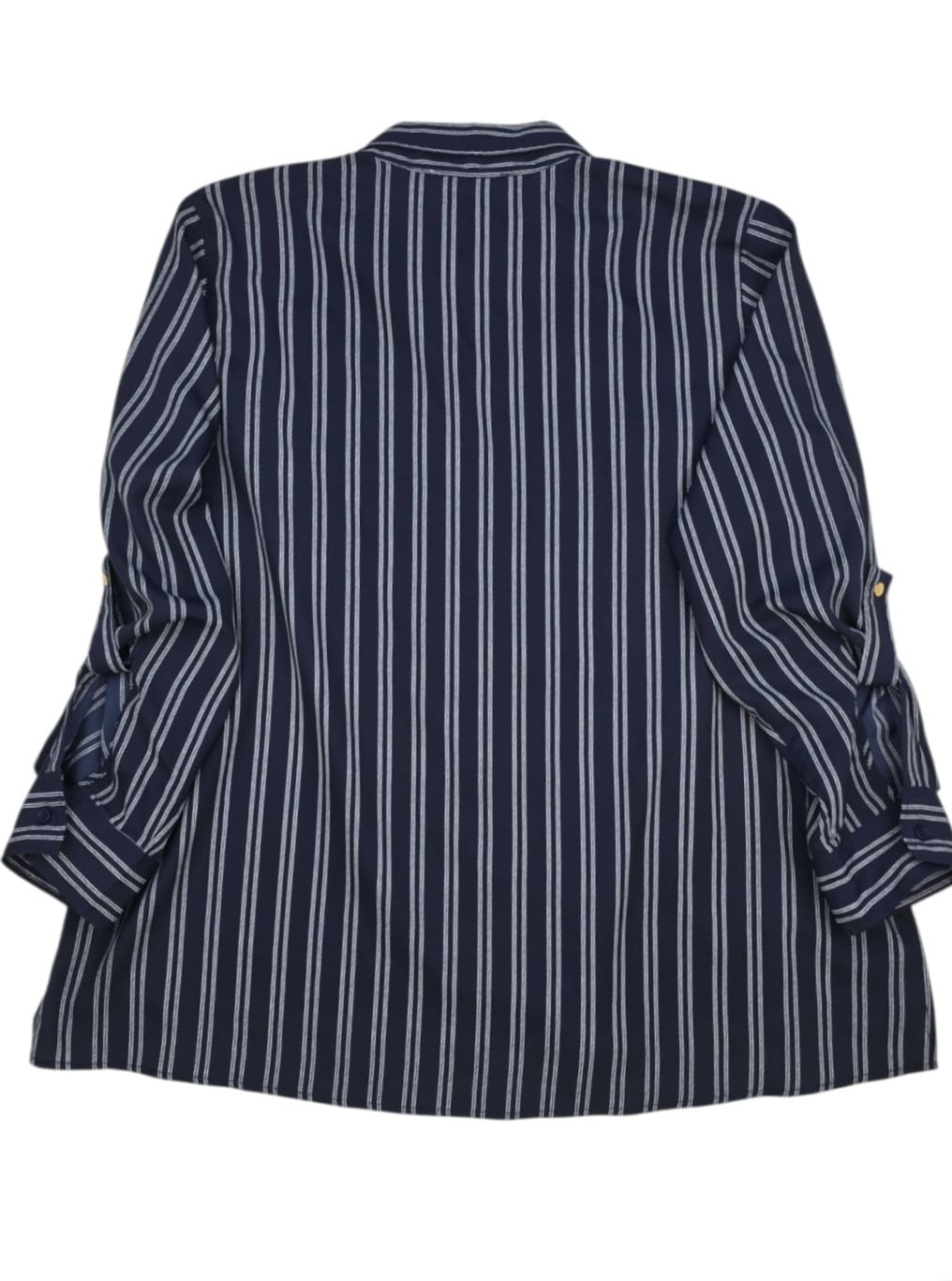 Back view of Michael Kors women’s size 2X navy blue gold-zip shirt