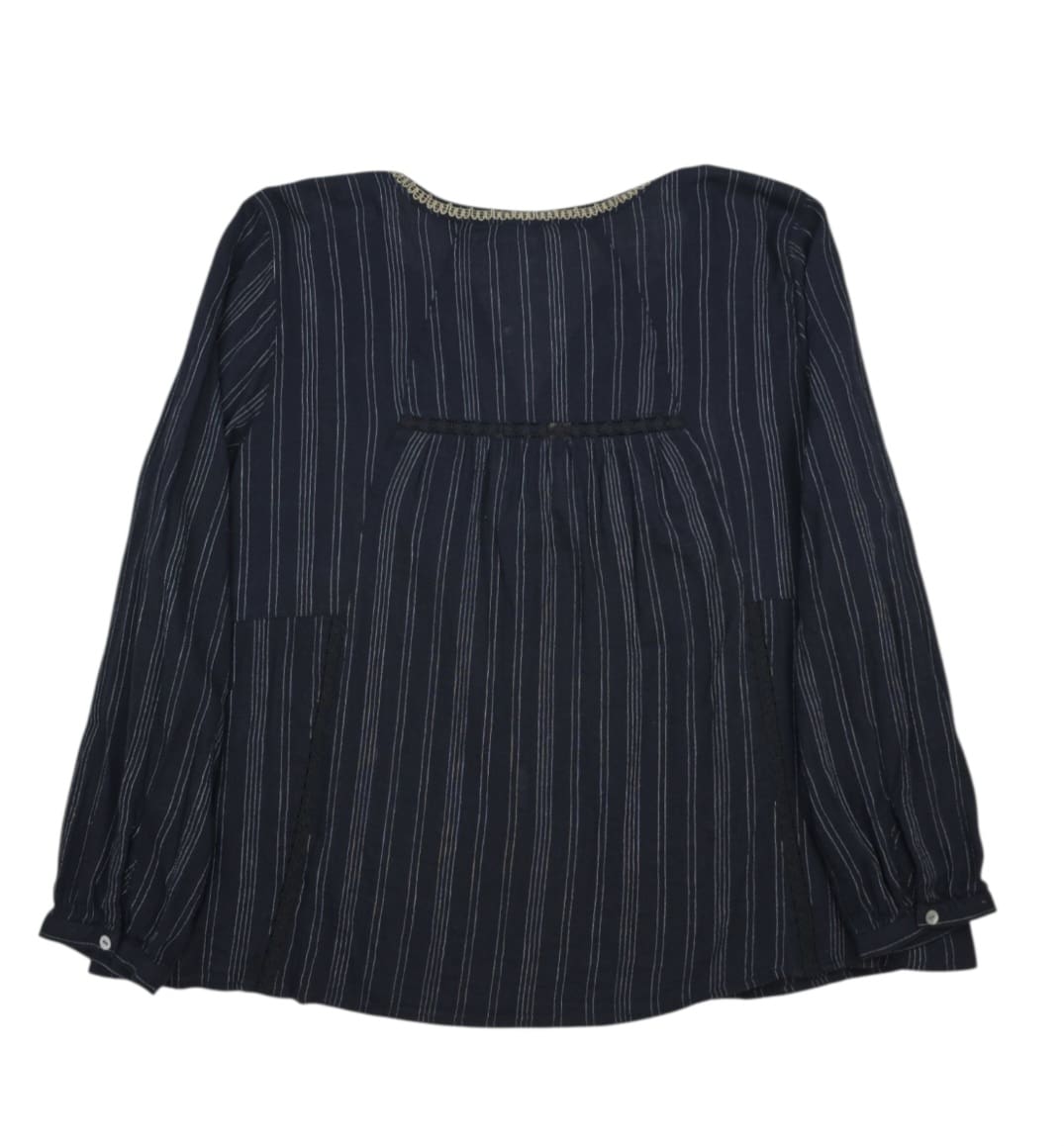 Back view of Michael Kors women’s size 2X navy blue gold-zip shirt