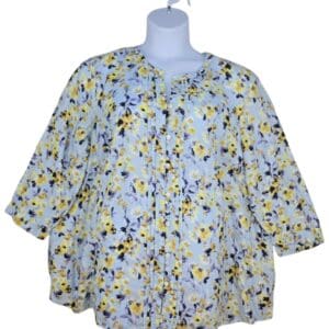 J. Jill Women’s 2X Love Linen sky blue floral button-up top front view