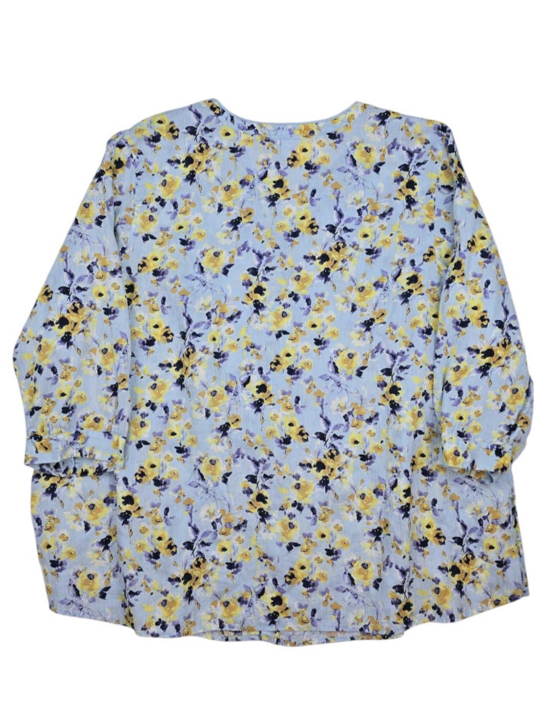 J. Jill Women’s 2X Love Linen sky blue floral button-up top back view