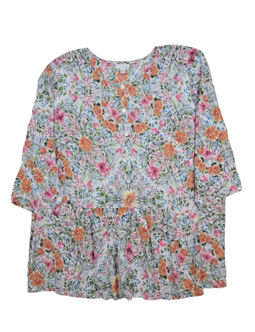 J. Jill women’s size 2X floral rayon button-front top front view