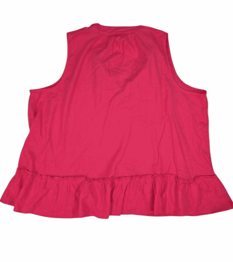 Back view of Crown & Ivy coral sleeveless V-neck pullover top with ruffle hem size XXL