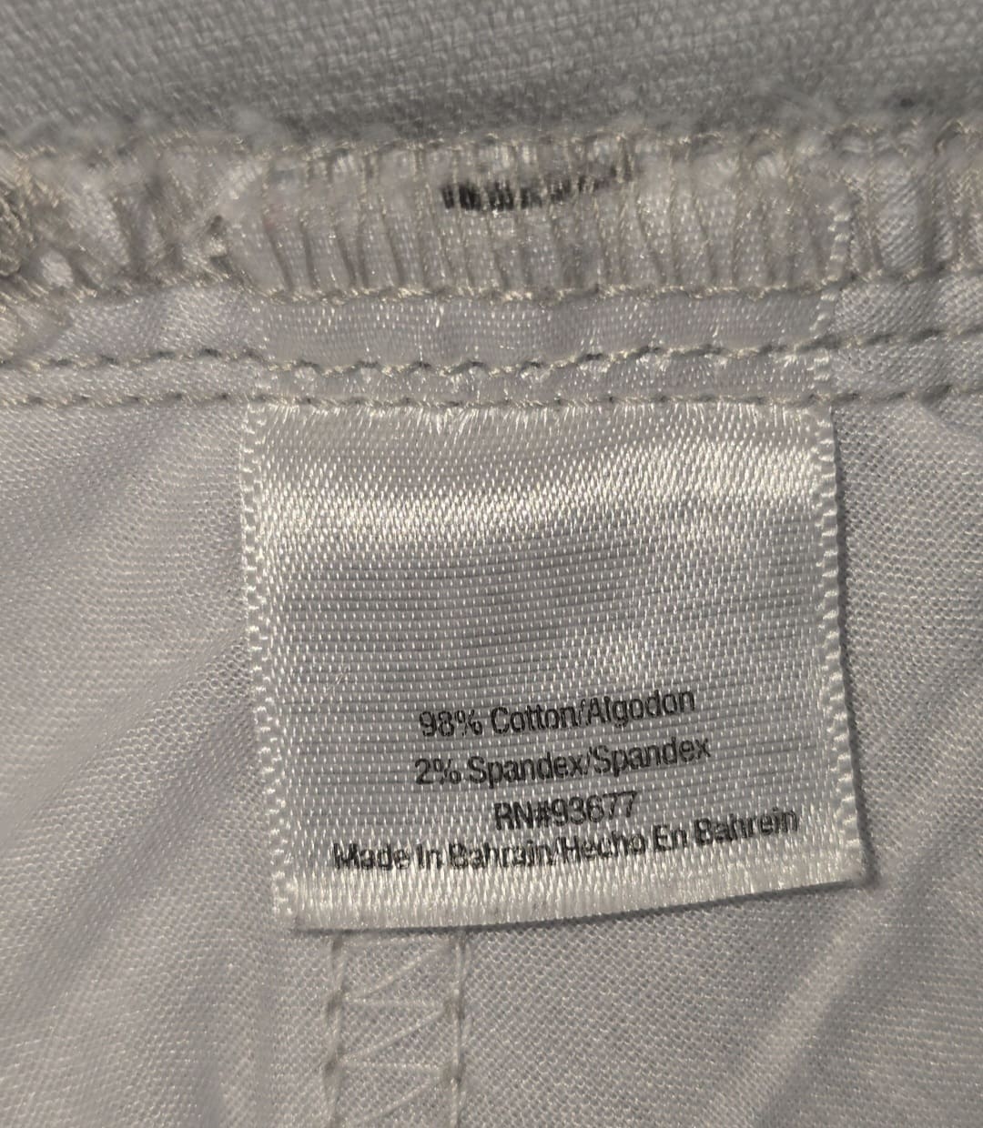 Material and Care Tag for St. John’s Bay Women’s Light Gray Corduroy Straight-Leg Pants Plus Size 22W – Cotton Spandex Blend Machine Washable