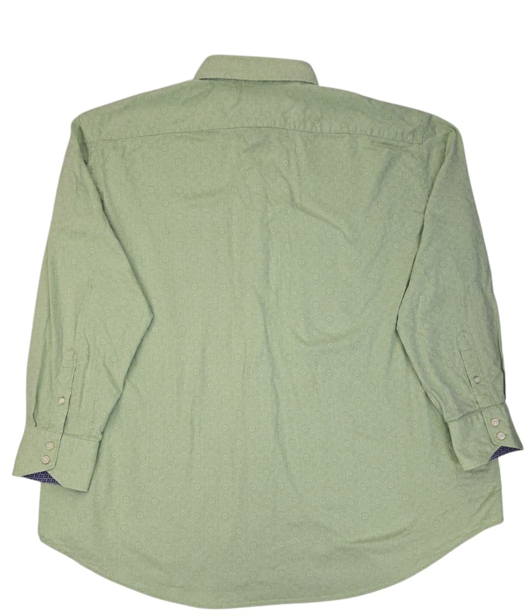Back view of Thomas Dean men’s size 3XB light green jacquard Pima cotton button-up shirt