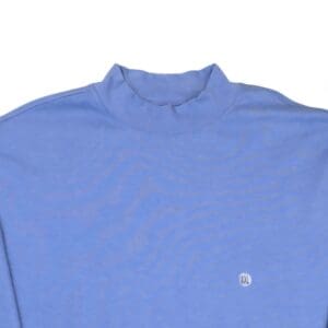 Close-up of front of Saddlebred men’s size XXL blue mock neck pullover showing zipper and collar detail