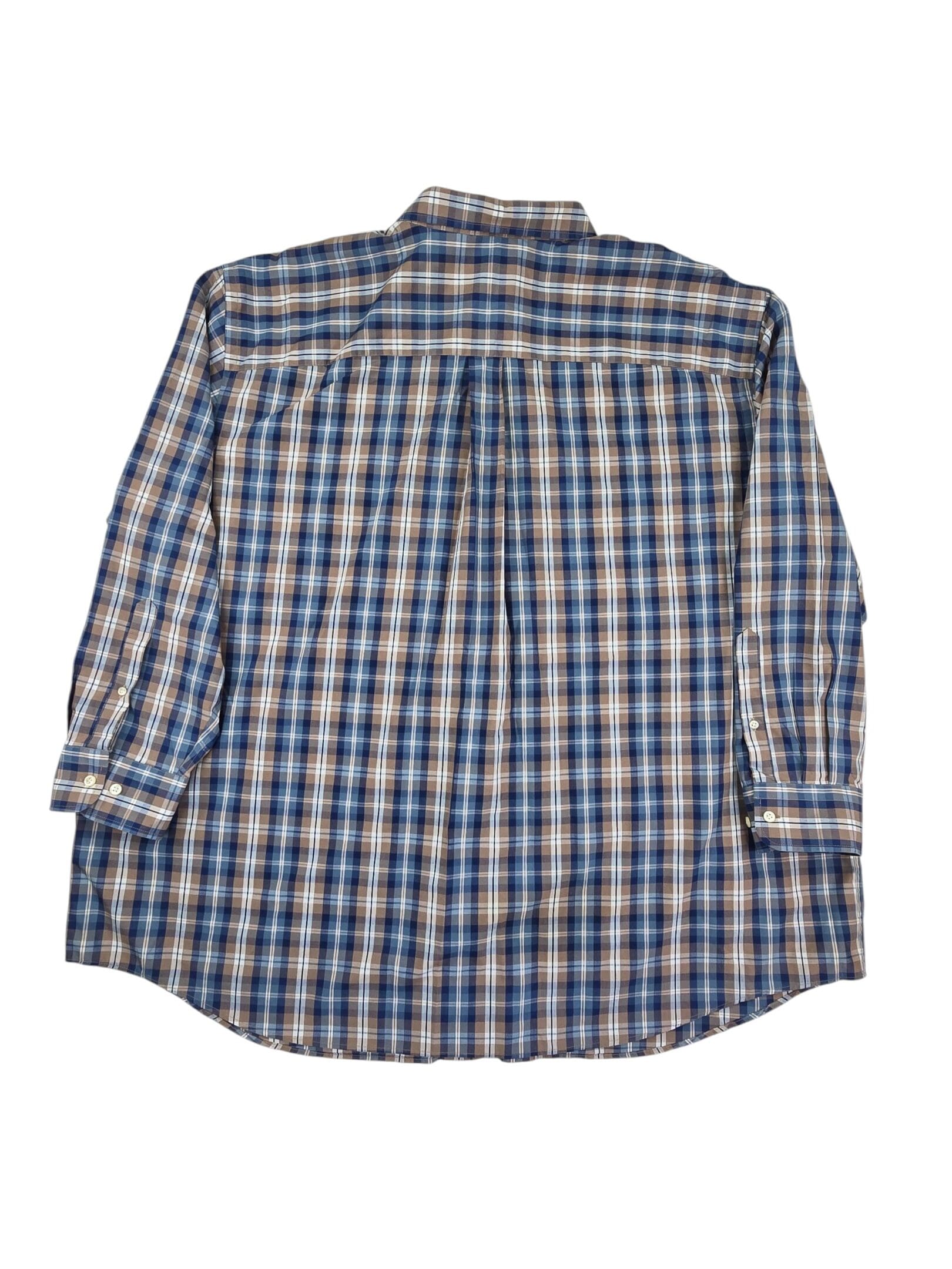 Oak Hill cool and dry men’s shirt back view blue brown plaid