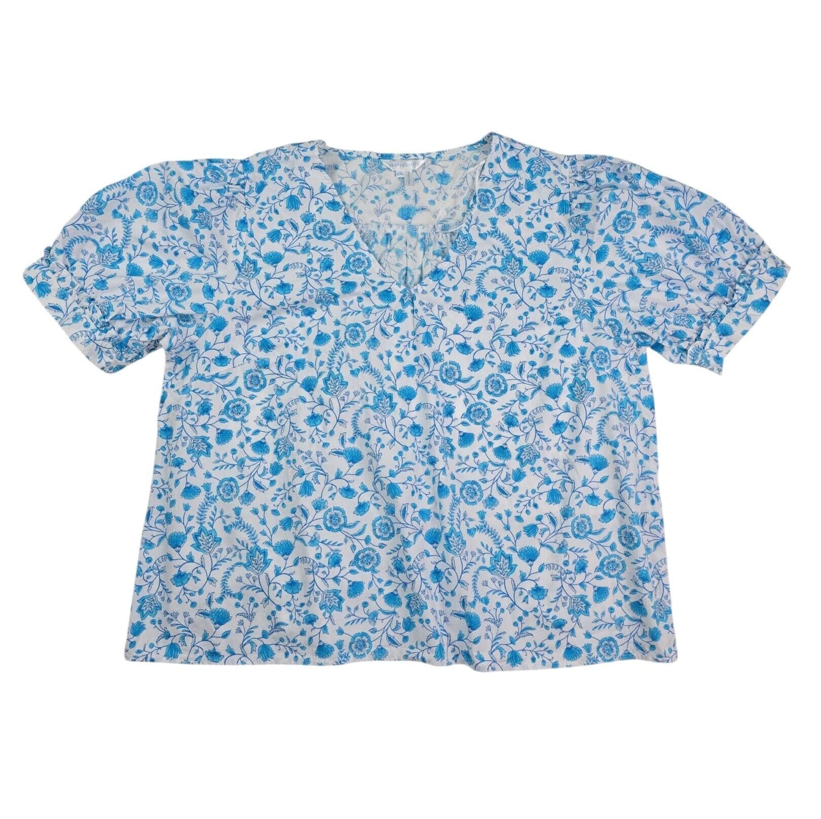 Draper James blue floral cotton top size xxl front view