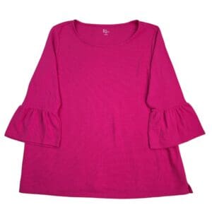 Kim Rogers pink bell-sleeve top front view plus-size shirt XXL