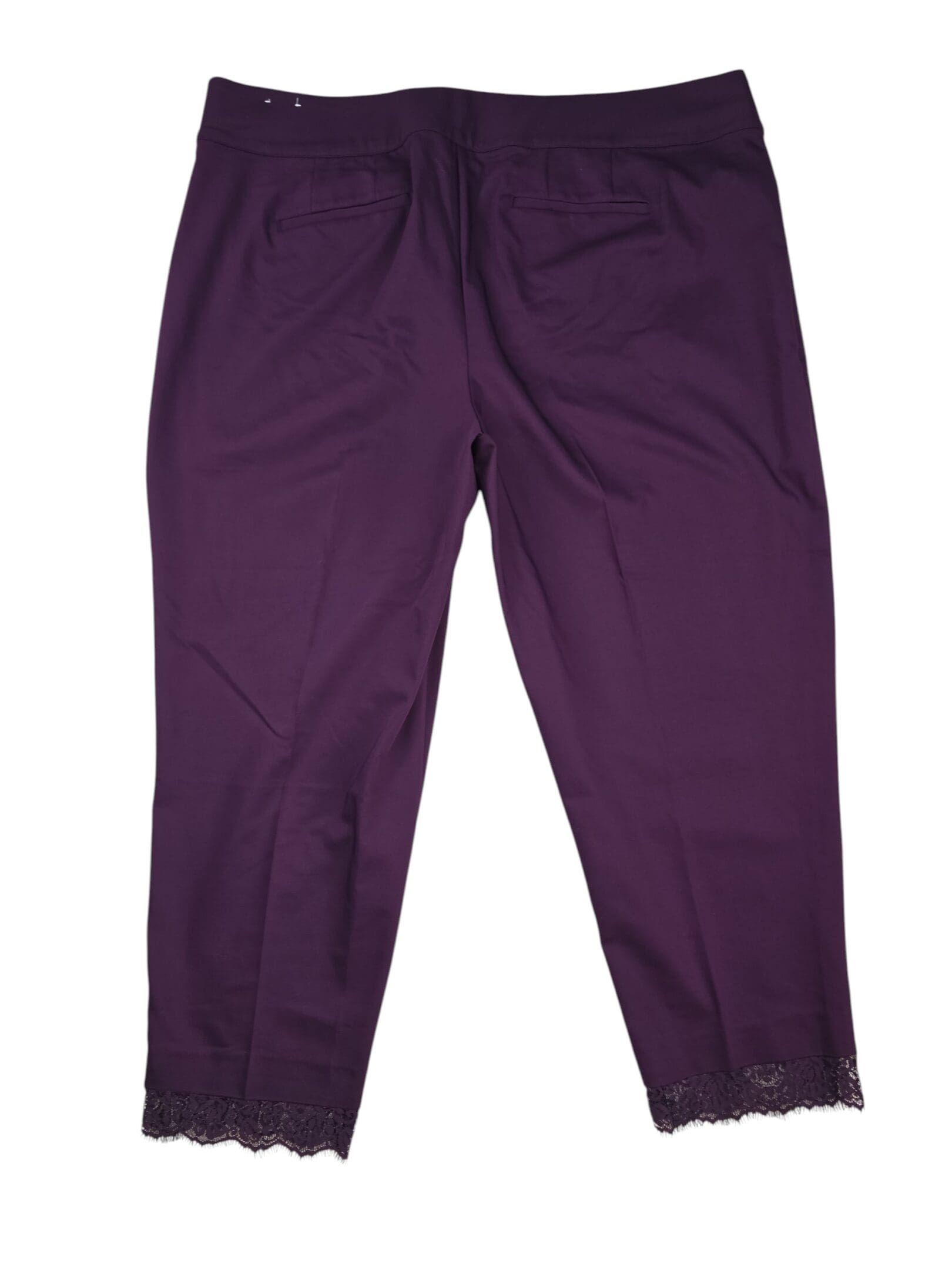 Lane Bryant purple cropped pants back view with pockets