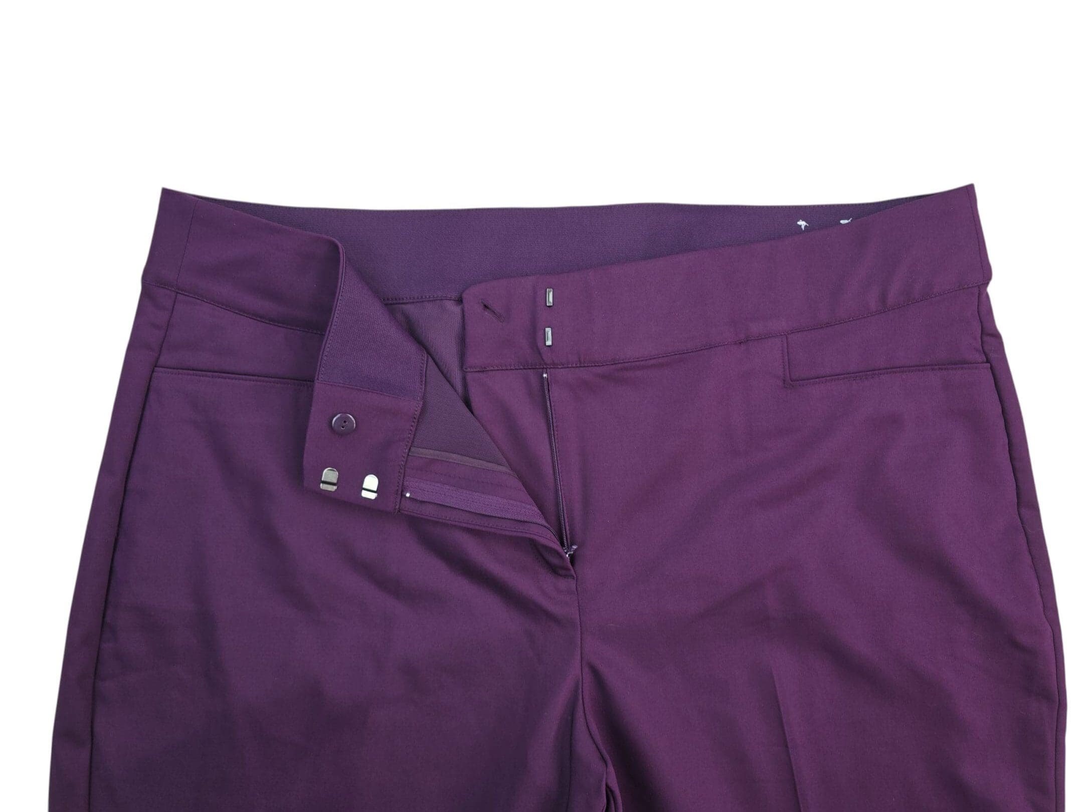 Lane Bryant purple cropped pants waistband and hook-and-bar closure