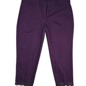 Lane Bryant purple cropped pants front view with lace hem