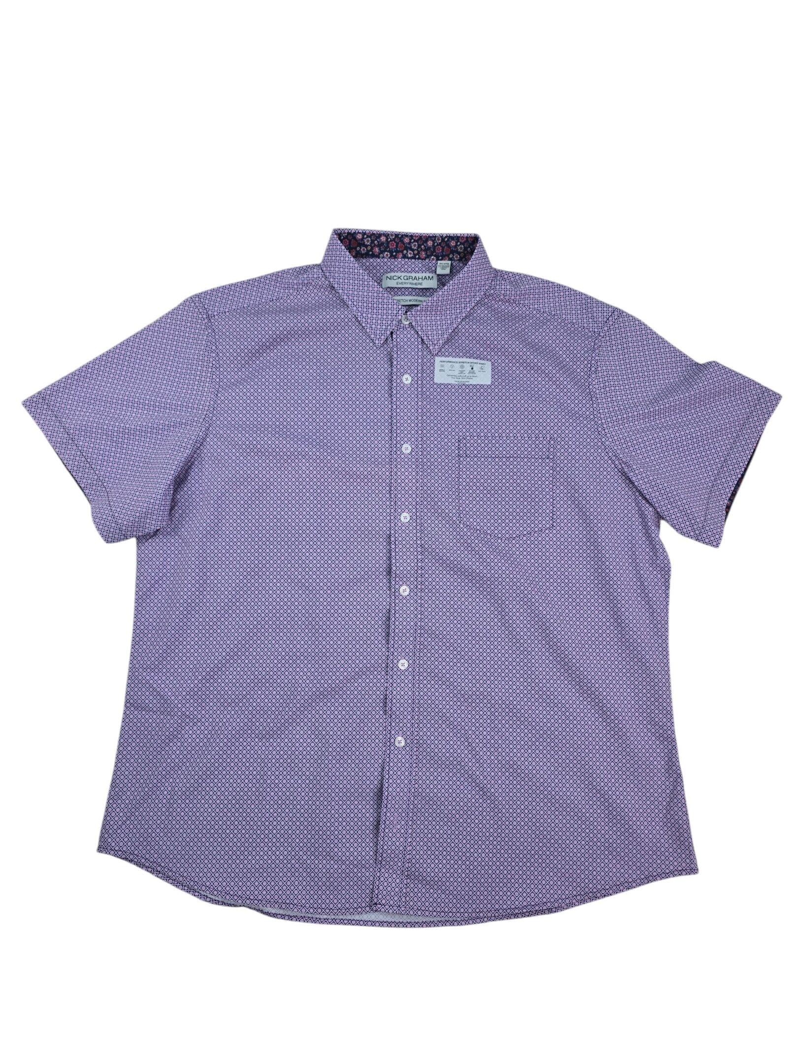 Nick Graham men’s short sleeve button down shirt in purple geometric pattern size 2XL