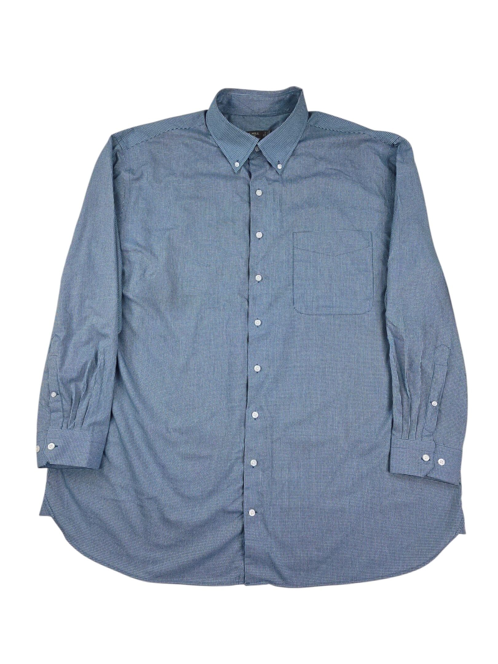 Oak Hill Premium blue micro check button front shirt