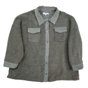 plus size teddy fleece jacket front view smokey olive